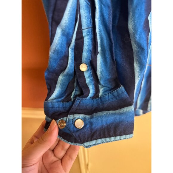 Vintage Express Rider Western Striped Button-Up Shirt Blue/Navy Long Sleeve 100% - Picture 3 of 6
